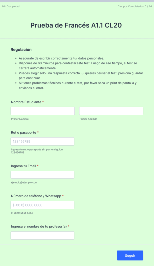 Prueba Frances A1.1 Cl20