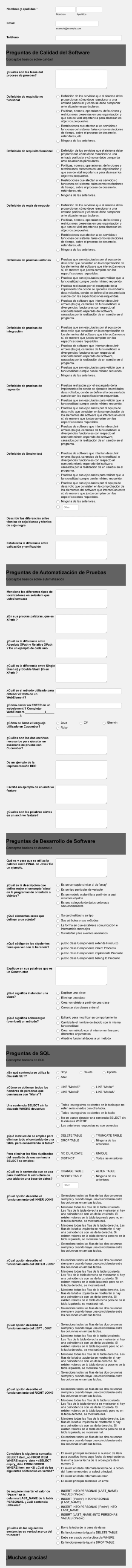 Pruebas De Desarrollo, Calidad Y Automatización De Software Form Template