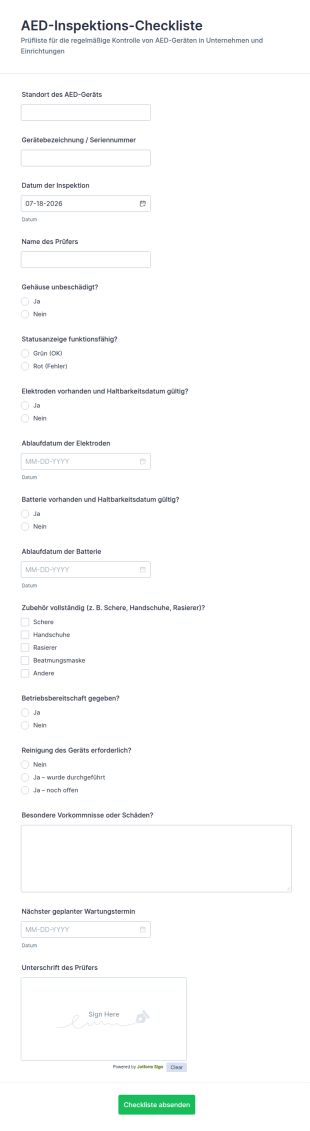 Prüfprotokoll Für AED Inspektion