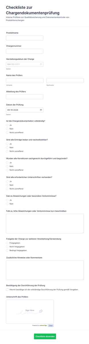 Prüfprotokoll Für Chargenunterlagen