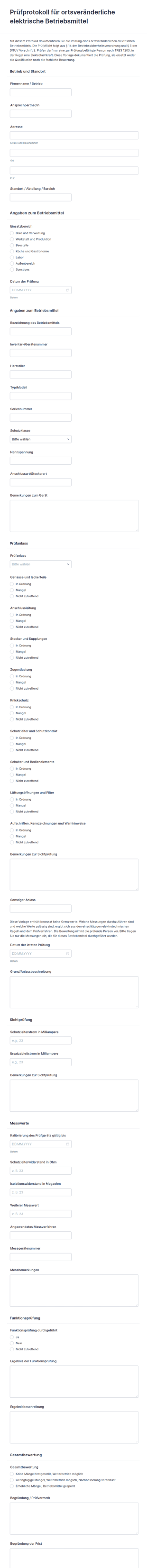 Prüfprotokoll Für Ortsveränderliche Elektrische Betriebsmittel