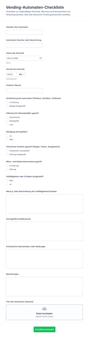 Prüfprotokoll Für Verkaufsautomaten
