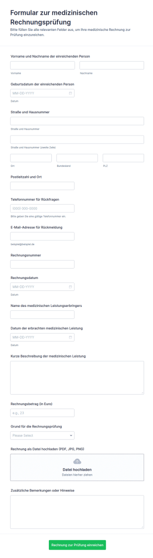 Prüfungsformular Zur Medizinischen Abrechnung