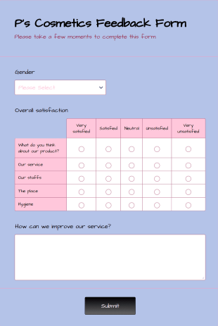 Cosmetic Feedback Form Template