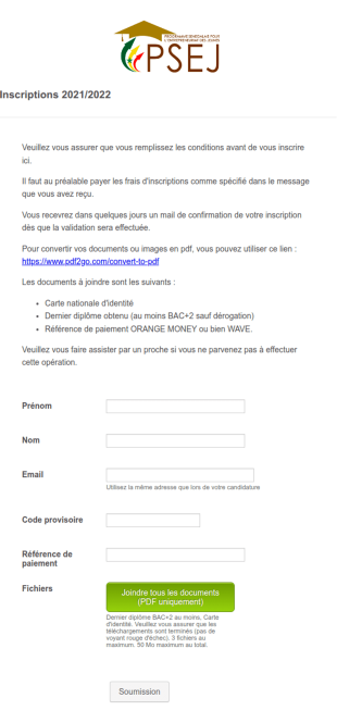 PSEJ Inscriptions 2021/2022