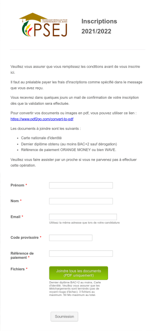 PSEJ Inscriptions 2021/2022