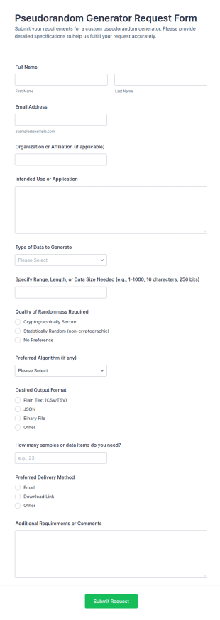 Pseudorandom Generator Request Form Template