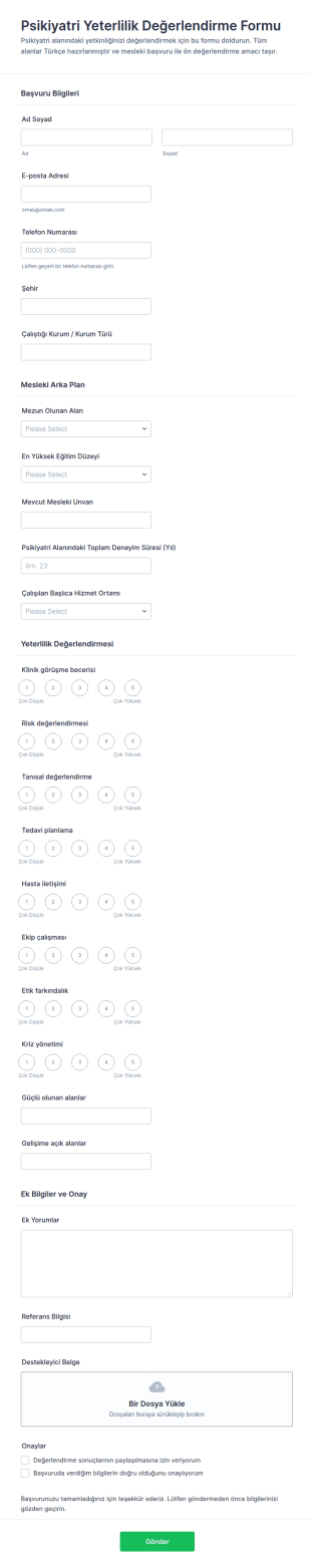 Psikiyatri Yetkinlik Değerlendirme Form Şablonu