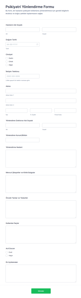 Psikiyatri Yönlendirme Form Şablonu