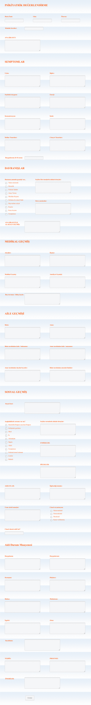 Psikiyatrik Değerlendime Form Template