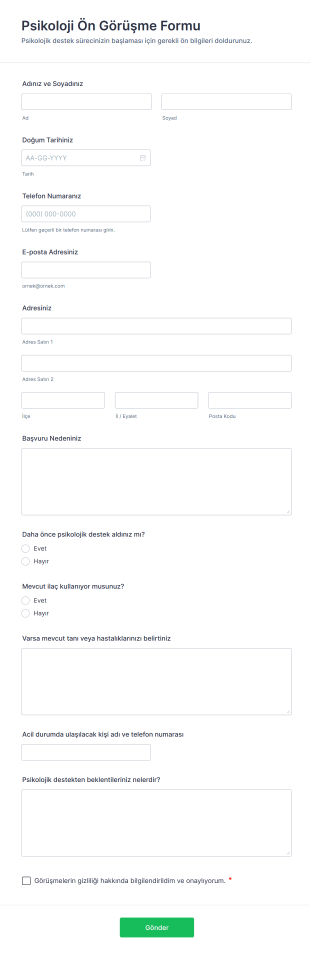 Psikoloji Ön Görüşme Form Şablonu