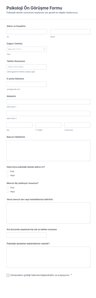 Psikoloji Ön Görüşme Form Şablonu