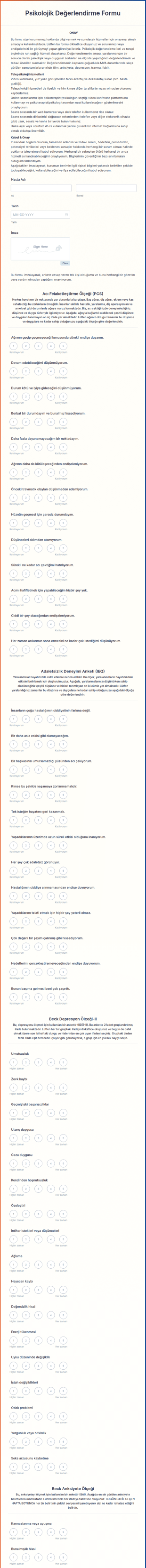 Psikolojik Değerlendirme Form Şablonu