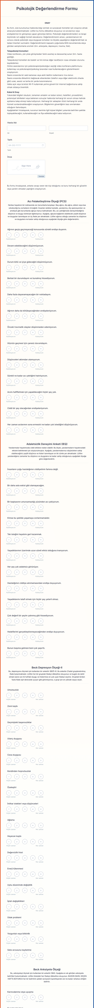 Psikolojik Değerlendirme Form Şablonu