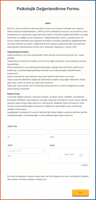Psikolojik Değerlendirme Form Template