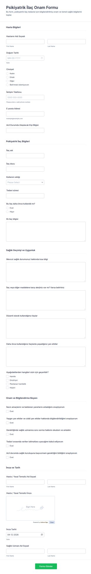 Psikotrop İlaç Onay Form Şablonu