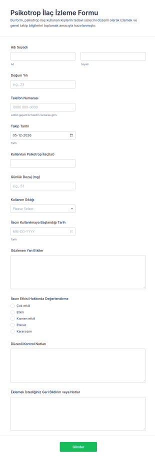 Psikotrop İlaç Takip Form Şablonu
