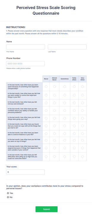 PSS Questionnaire Form Template