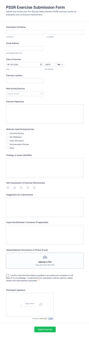 PSSR Exercise Submission Form Template
