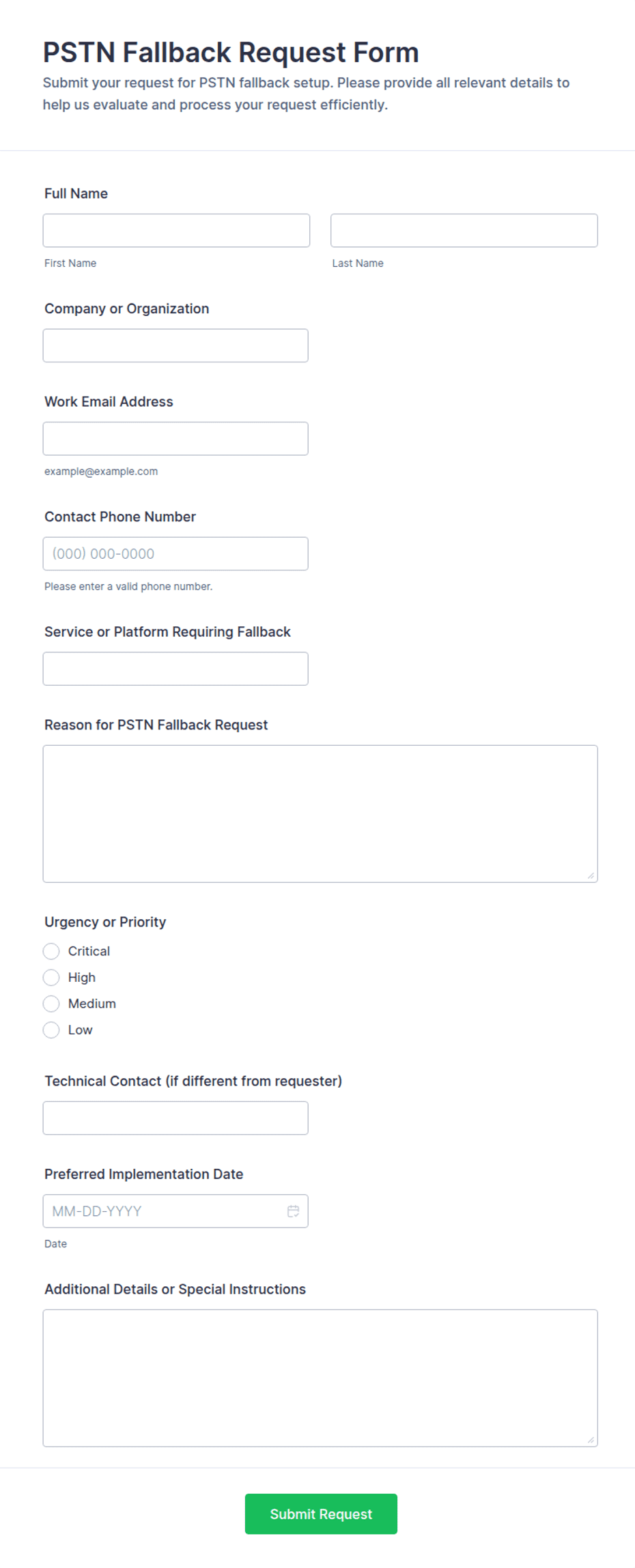 PSTN Fallback Request Form Template | Jotform