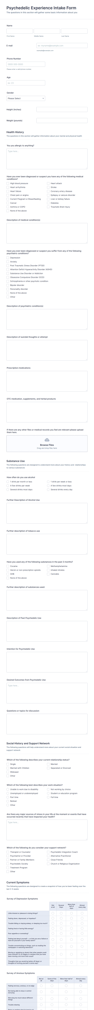 Psychedelic Experience Intake Form Template