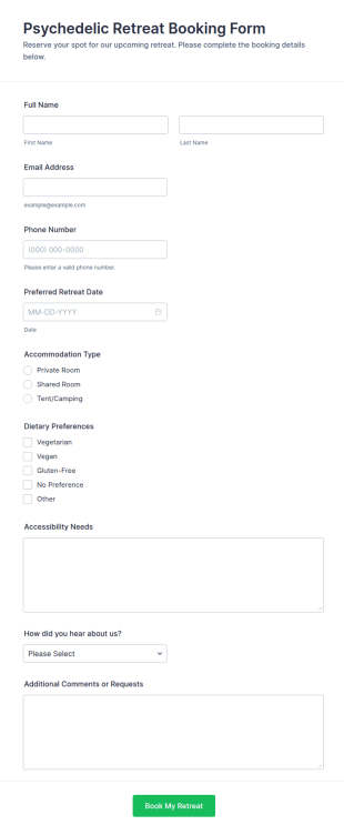 Psychedelic Retreat Booking Form Template