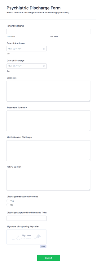 Psychiatric Discharge Form Template
