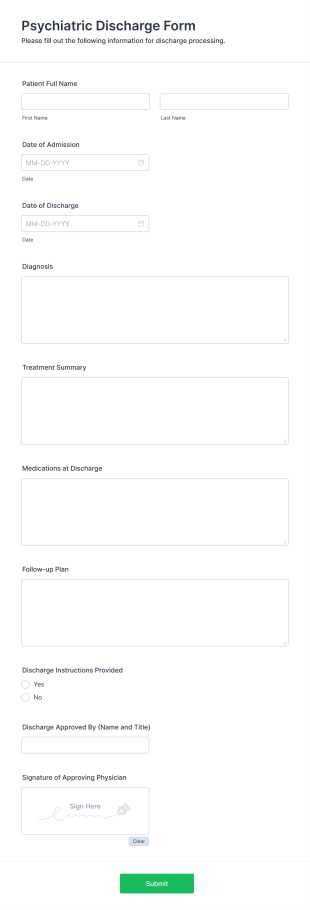 Psychiatric Discharge Form Template
