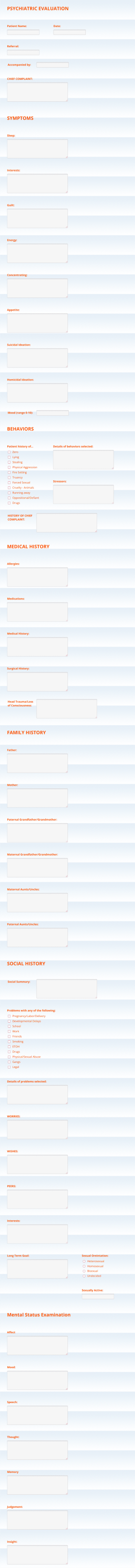 Psychiatric Evaluation Form Template