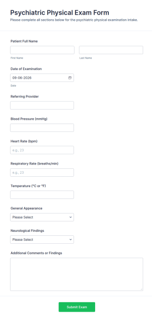 Psychiatric Physical Exam Form Template