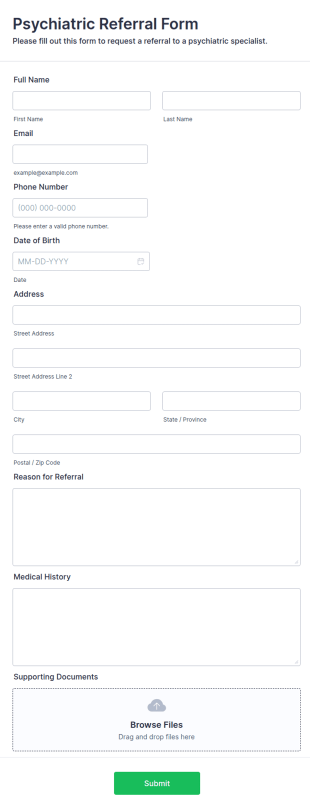 Psychiatric Referral Form Template