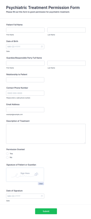 Psychiatric Treatment Permission Form Template