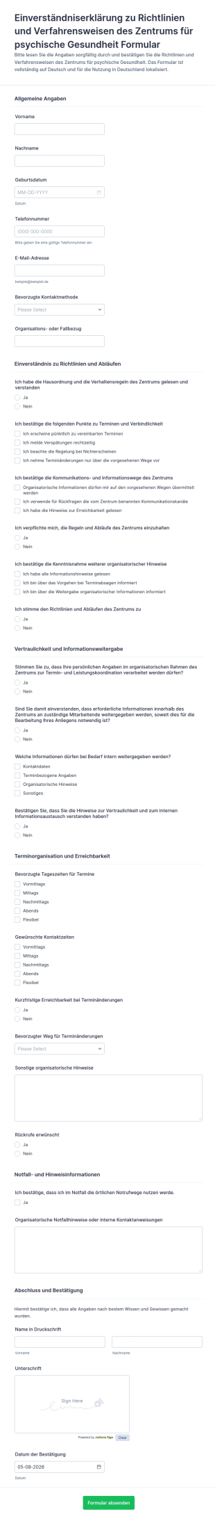 Psychiatrie Und Therapierichtlinien Zustimmungserklärung