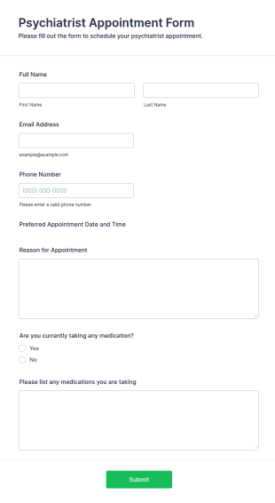 Psychiatrist Appointment Form Template
