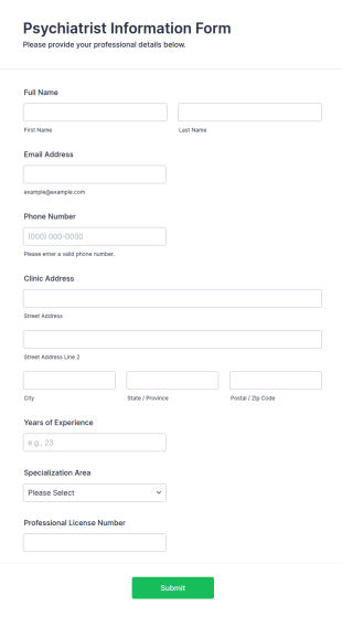 Psychiatrist Information Form Template