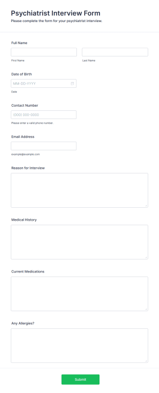 Psychiatrist Interview Form Form Template