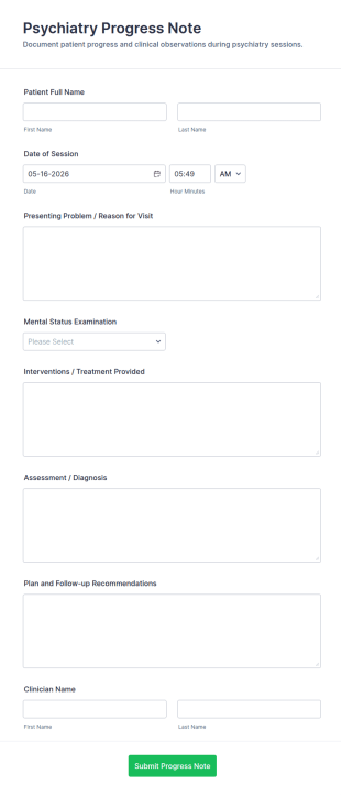 Psychiatry Progress Note Form Template