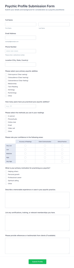 Psychic Profile Submission Form Template