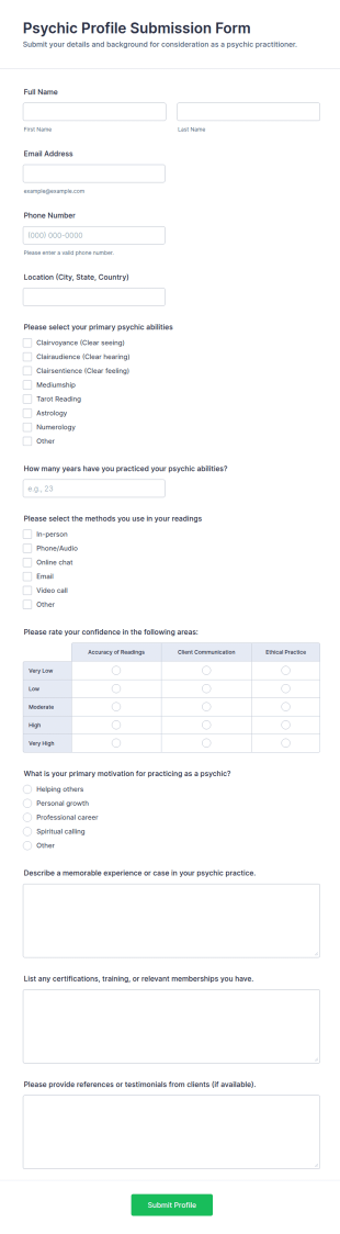 Psychic Profile Submission Form Template