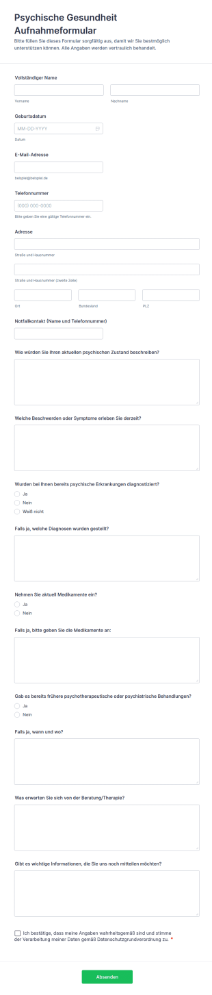 Psychische Gesundheit Aufnahmeformular