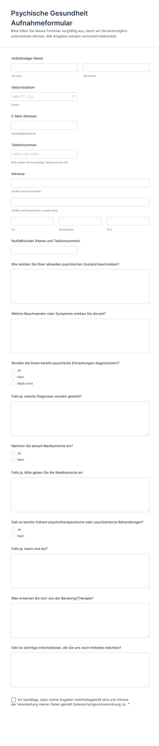Psychische Gesundheit Aufnahmeformular