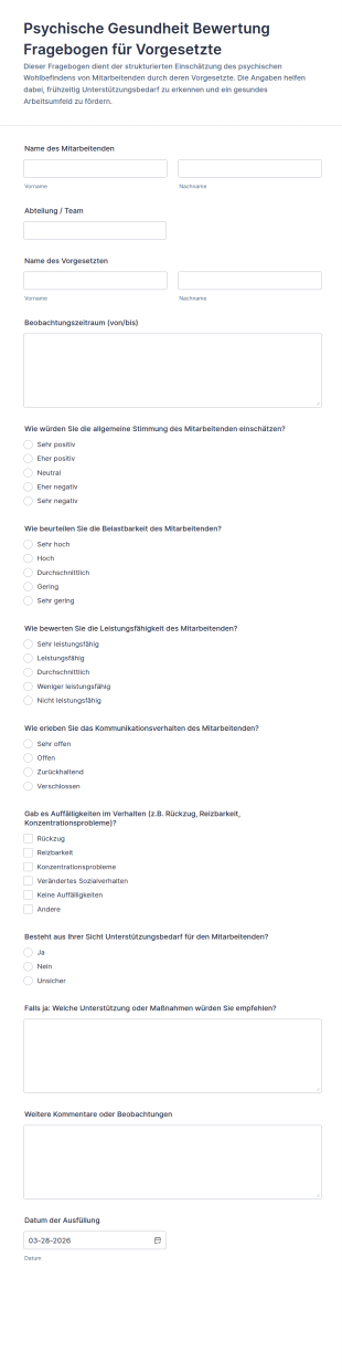 Psychische Gesundheit Bewertung Fragebogen Für Vorgesetzte