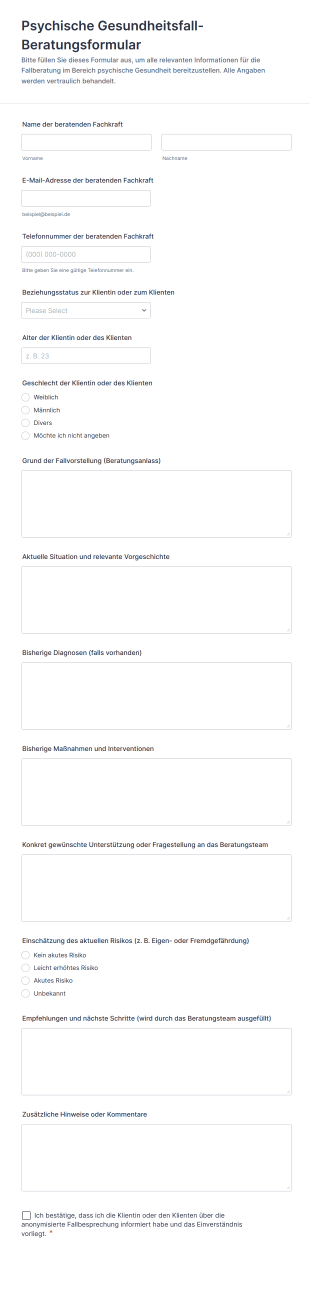 Psychische Gesundheitsfall Beratungsformular