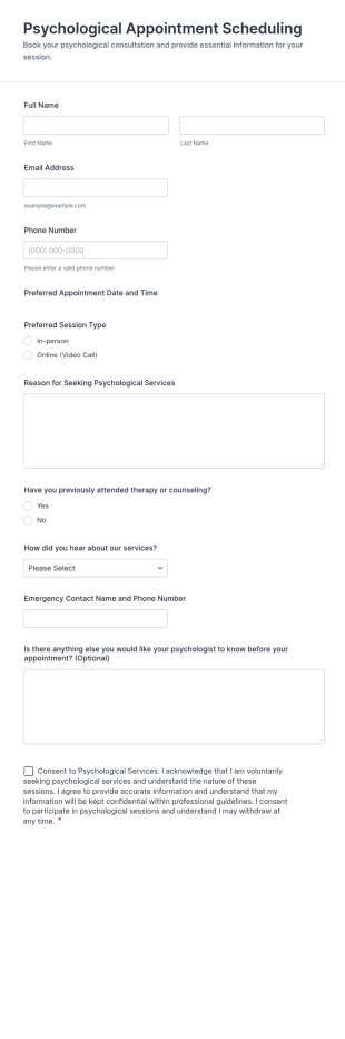 Psychological Appointment Scheduling Form Template