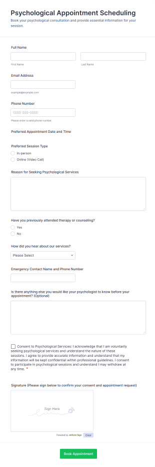 Psychological Appointment Scheduling Form Template