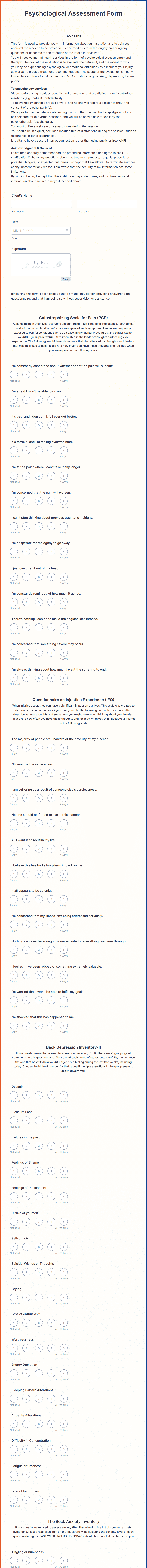 Psychological Assessment Form Template | Jotform