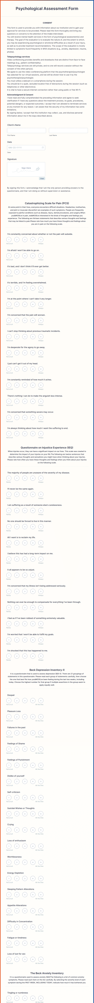 Psychological Assessment Form Template