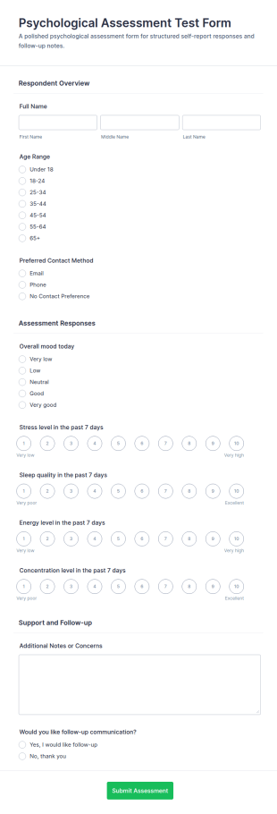 Psychological Assessment Test Form Template