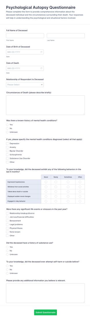 Psychological Autopsy Questionnaire Form Template