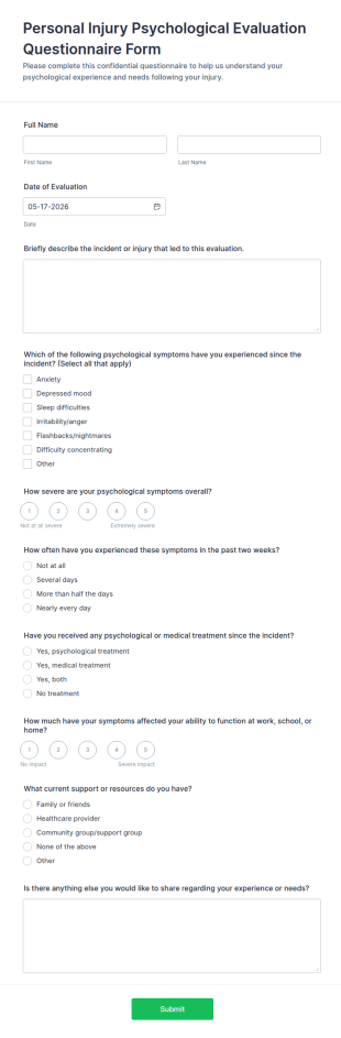 Psychological Evaluation Intake Form Template